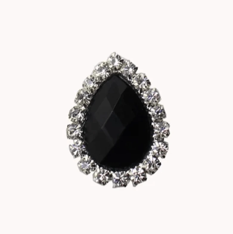 20*26mm Black Acrylic Teardrop in Rhinestone Frame Gem (Sold in Pair) Rhinestone Frame
