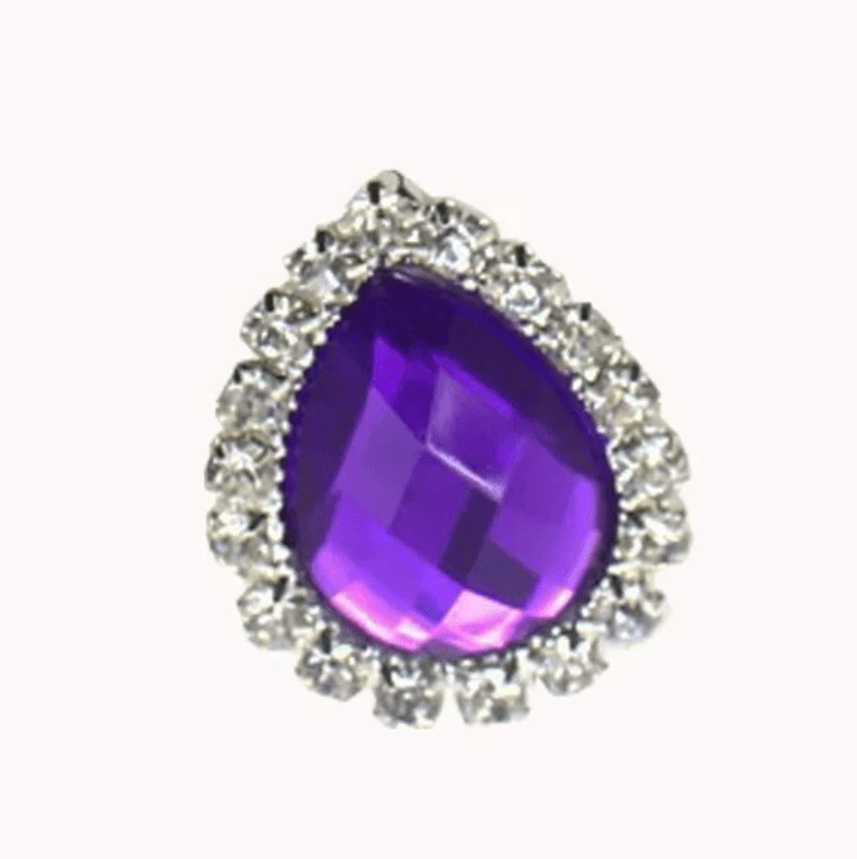 20*26mm Purple Acrylic Teardrop in Rhinestone Frame Gem (Sold in Pair) Rhinestone Frame