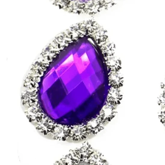 20*26mm Purple Acrylic Teardrop in Rhinestone Frame Gem (Sold in Pair) Rhinestone Frame
