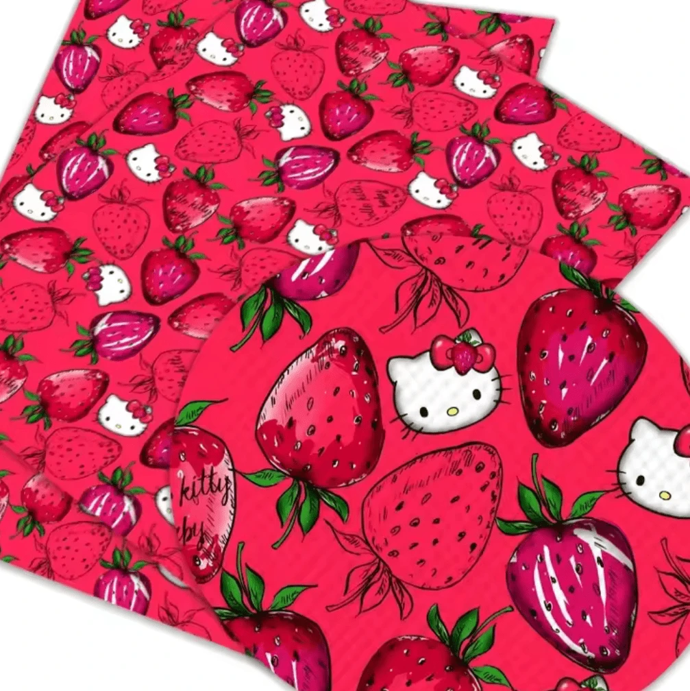 20*30cm Hello Kitty with Strawberries Smooth Texture Finish, Leatherette Sheet Basics