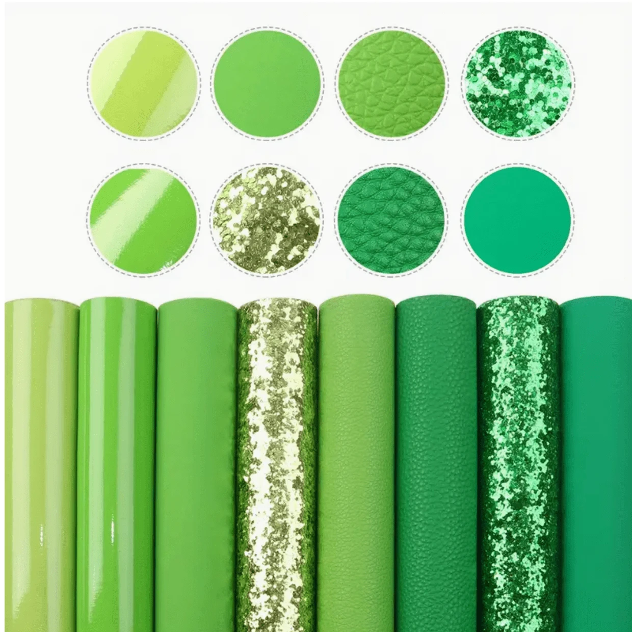 20*30cm "Limes" 8 Green Sheet Set Smooth Texture Finish, Leatherette Sheet, Bulk Basics