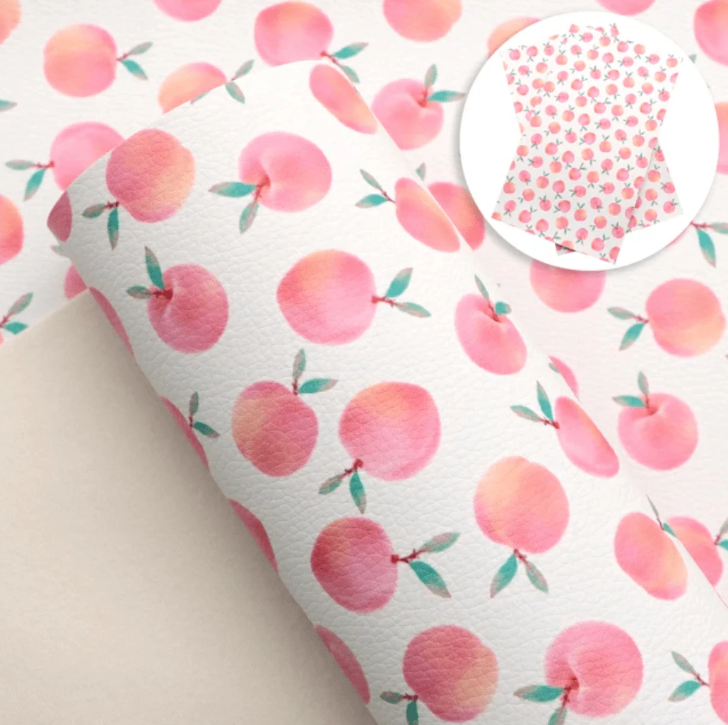 20*30cm Peaches on White Background Printed Leatherette Sheet, Long Leatherette Sheet Basics