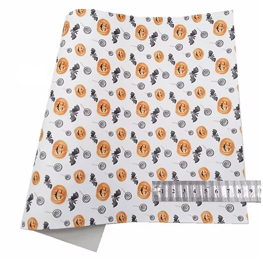 20*30cm Pumpkin & Bats Candy Orange Halloween Smooth Texture Finish, Leatherette Sheet Basics