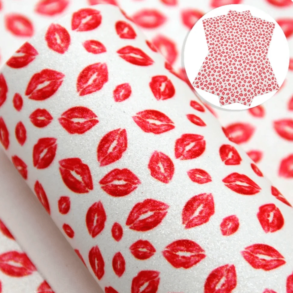 20*33cm Hot Lips Fine Glitter Background Printed Leatherette Sheet Leather & Vinyl