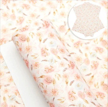 20*33cm Peach-Ivory Fine Glitter Printed Leatherette Sheet, Long Leatherette Sheet Basics