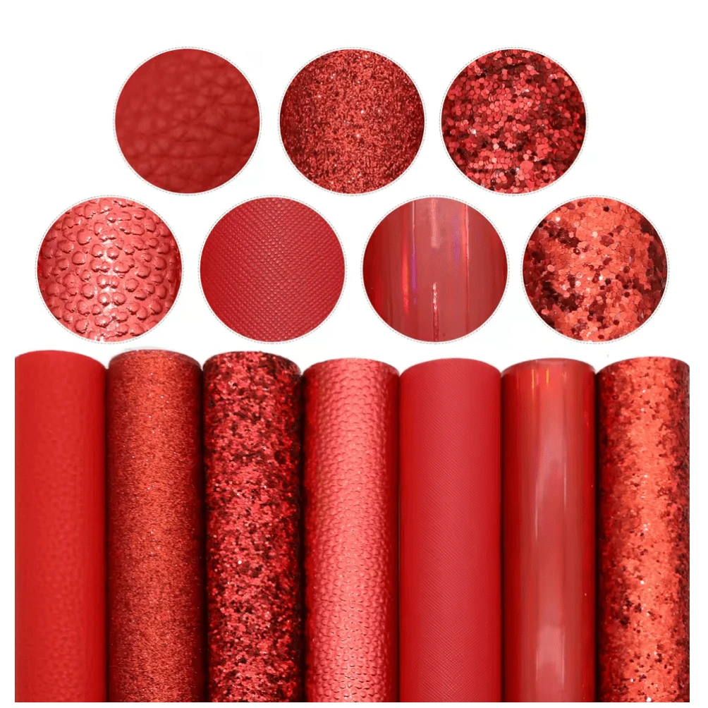 20*33cm Red Mix - 7 Full Sized Sheet Set with Various Textures Leatherette Sheets *SET*, Bulk Buy Promotions Leather & Vinyl