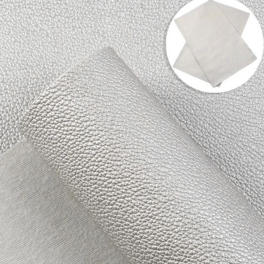 20*33cm Silver Metallic Leather Texture, Long Leatherette Sheet Basics Leatherette