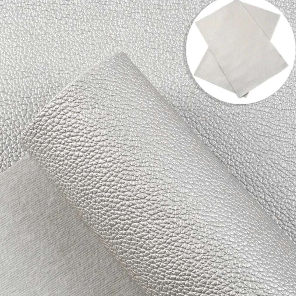 20*33cm Silver Metallic Leather Texture, Long Leatherette Sheet Basics Leatherette