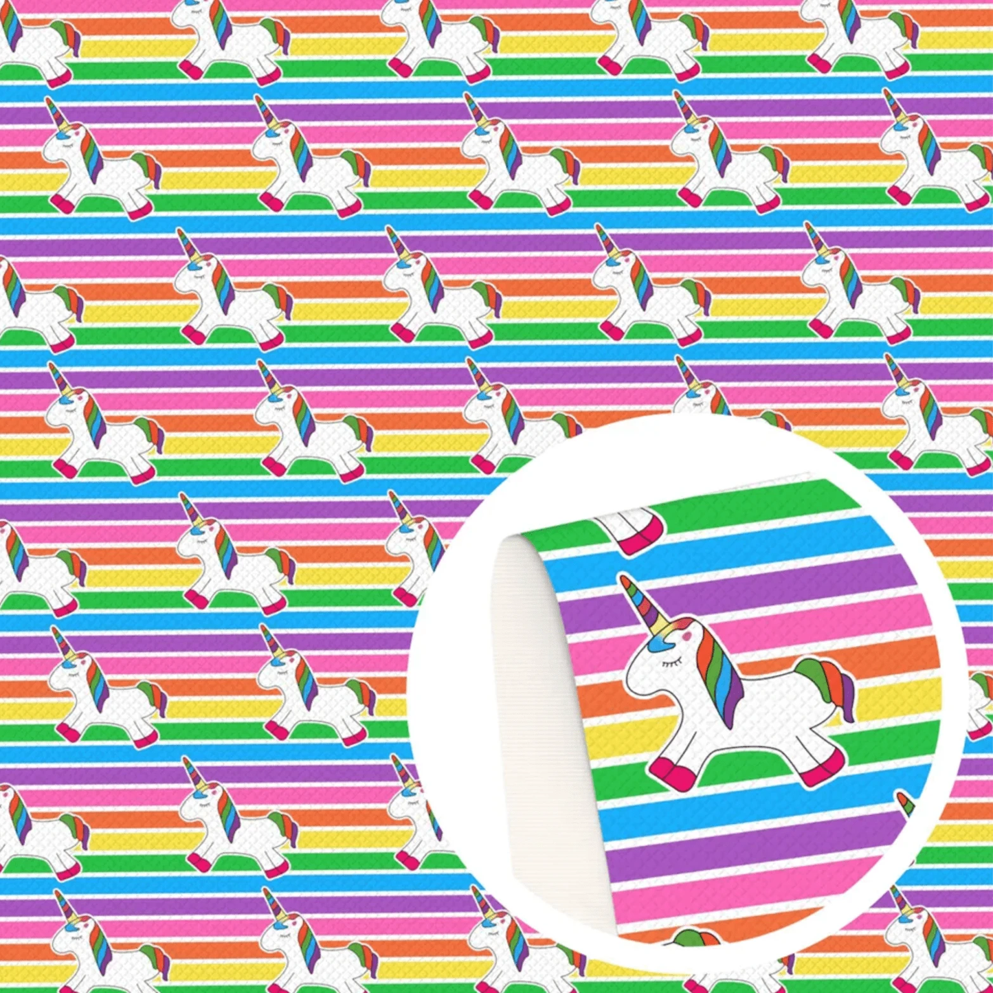 20*33cm Unicorn on Rainbow Stripes Background Print on Printed Leatherette Sheet Leather & Vinyl