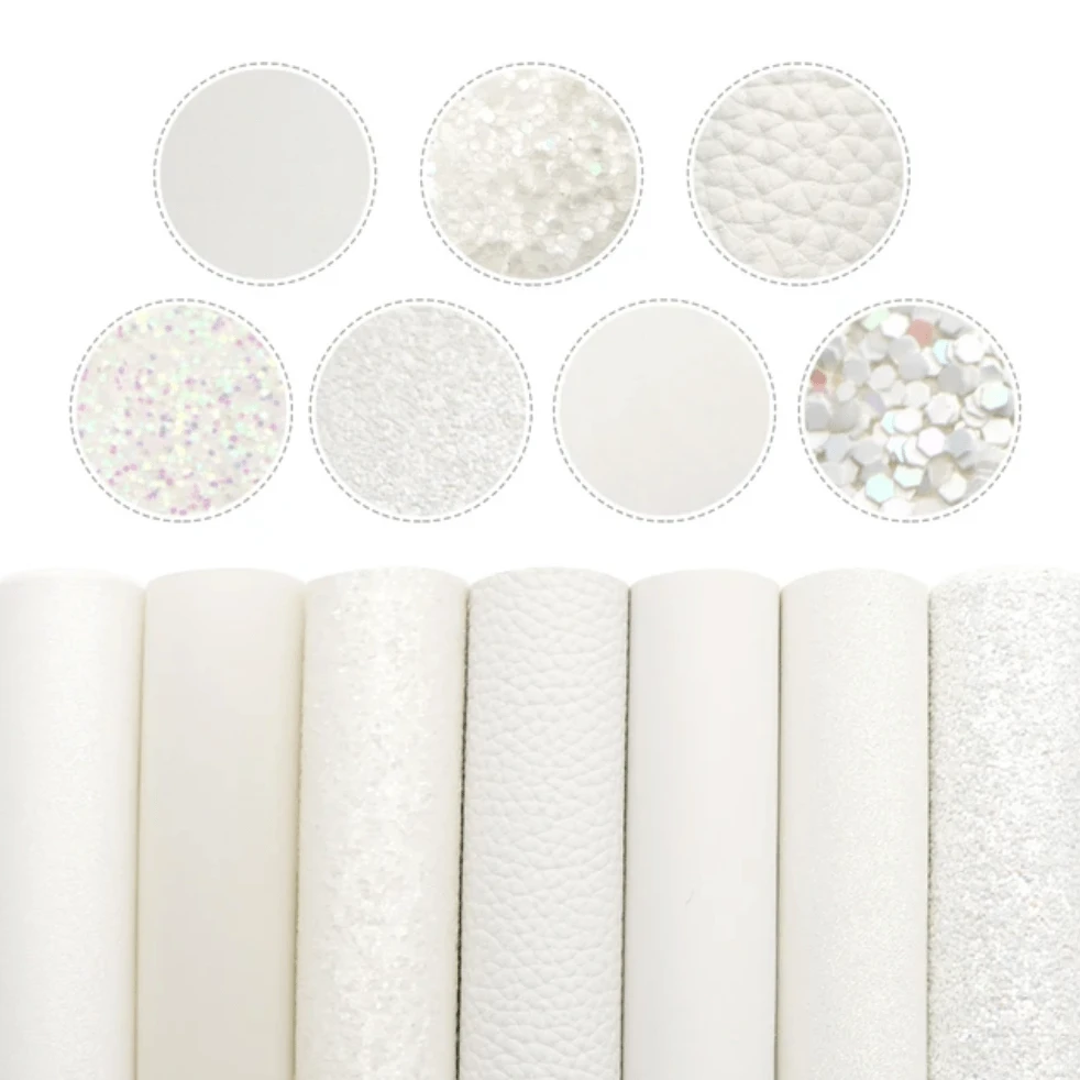 20*33cm White Mix - 7 Full Sized Sheet Set with Various Textures Leatherette Sheets *SET*, Bulk Buy Promotions Leather & Vinyl