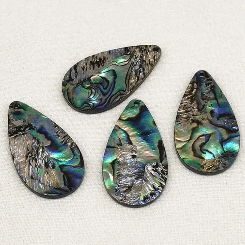 20*35mm Blue-Green Abalone Shell Print Gem Rounded Teardrop, one hole, Acrylic Resin Gems (Sold in Pair) Resin Gems
