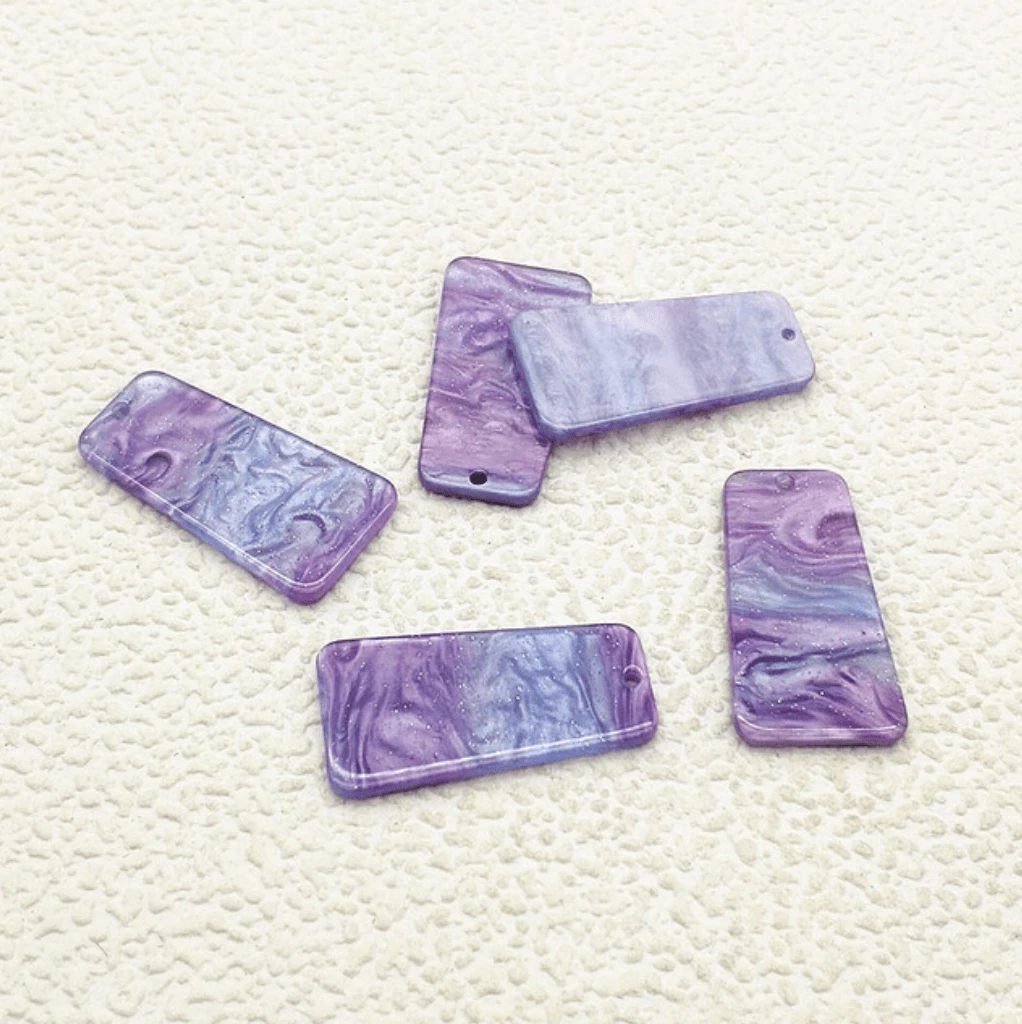 20*39mm Periwinkle Purple Shimmer Opal Pattern Trapezoid, one hole sew on, Acrylic Resin Gem (Sold in Pair) Resin Gems