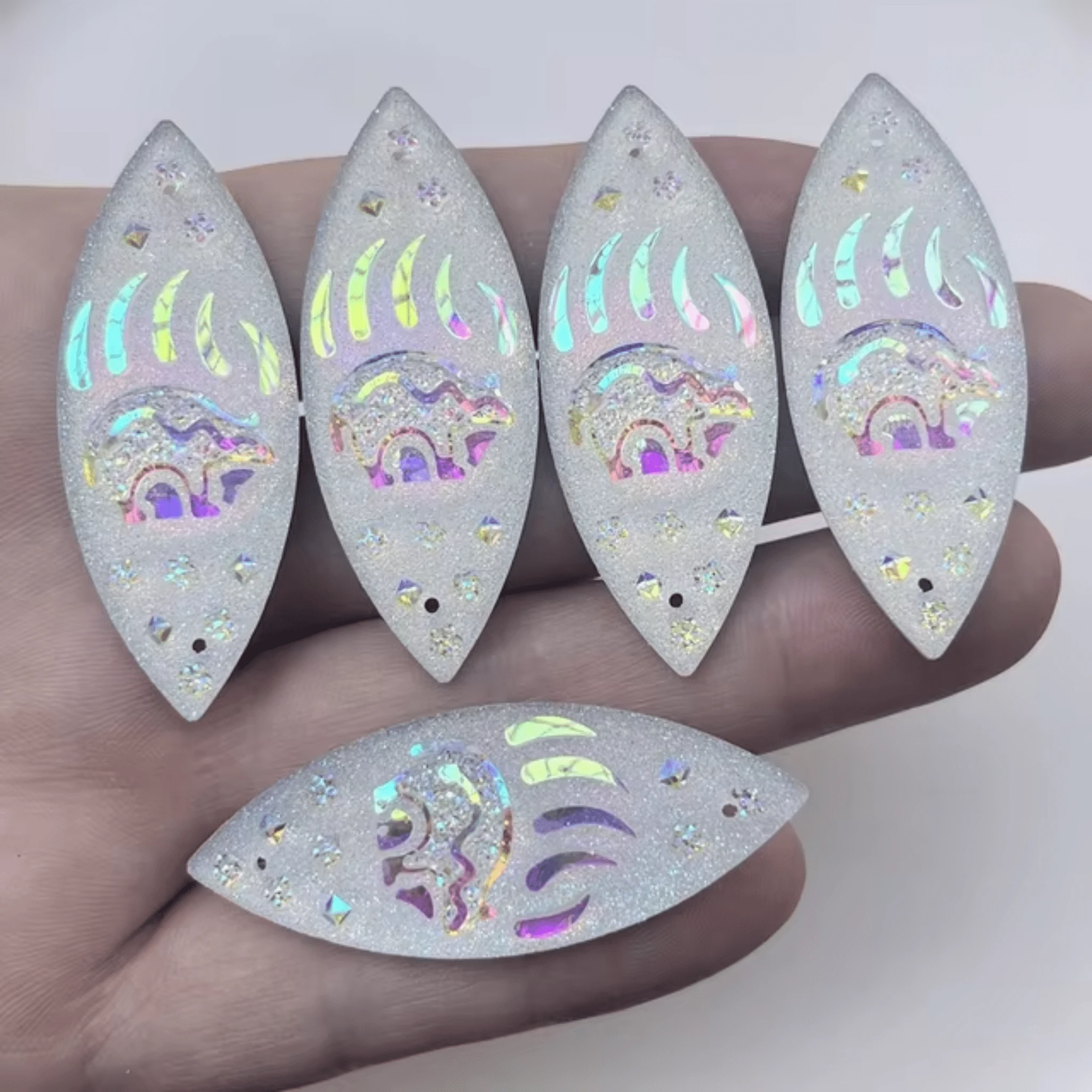 20*50mm White AB Burst Centers Horse Eye Rhinestone, Sew on, Resin Gem (Sold in Pair) Resin Gems