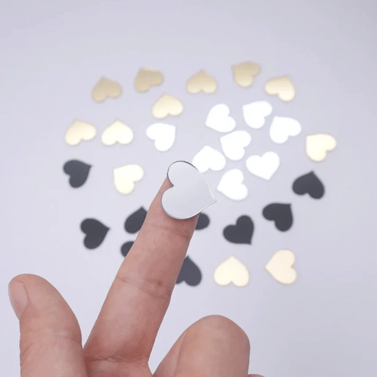 20mm Gold, Silver, Black Heart Mirror Sticker, Mirror Resin Gem (Sold in Pair) Mirror Gems
