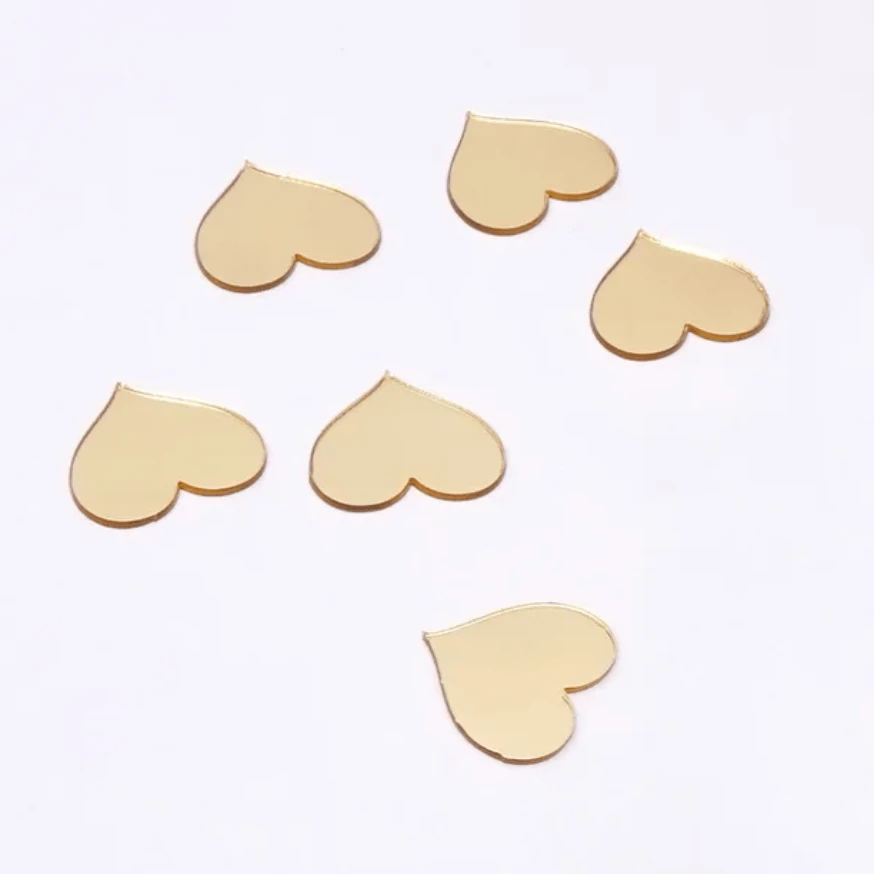 Gold Heart 20mm Gold, Silver, Black Heart Mirror Sticker, Mirror Resin Gem (Sold in Pair) Mirror Gems