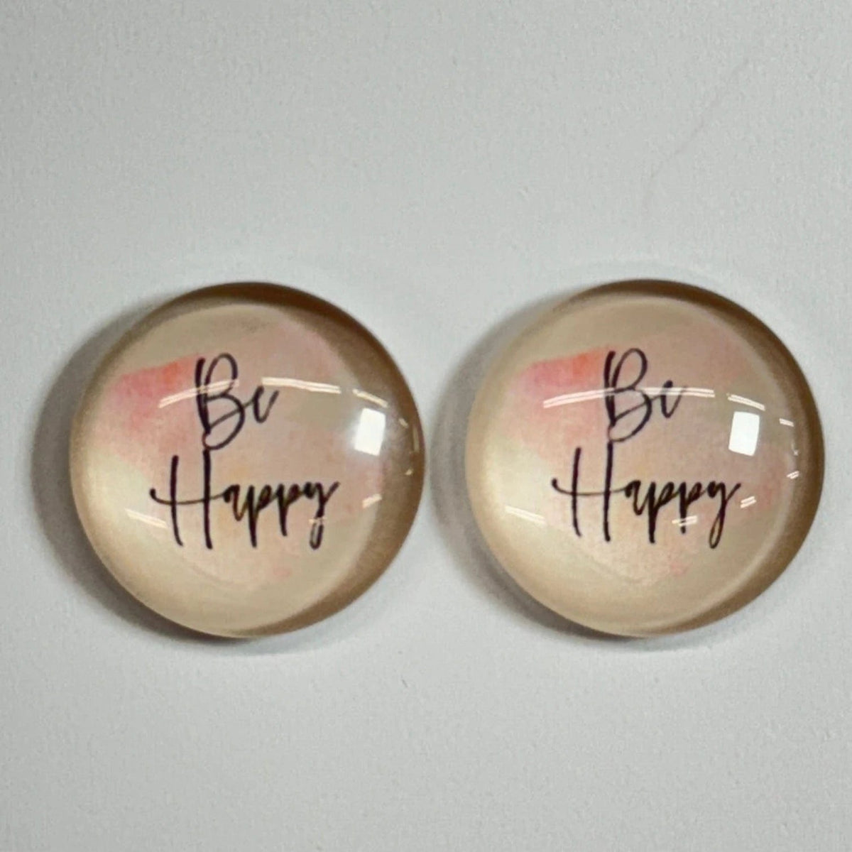 Be Happy 20mm Inspirational Quotes, Glue on, Resin Gem (Sold In Pair) Resin Gems