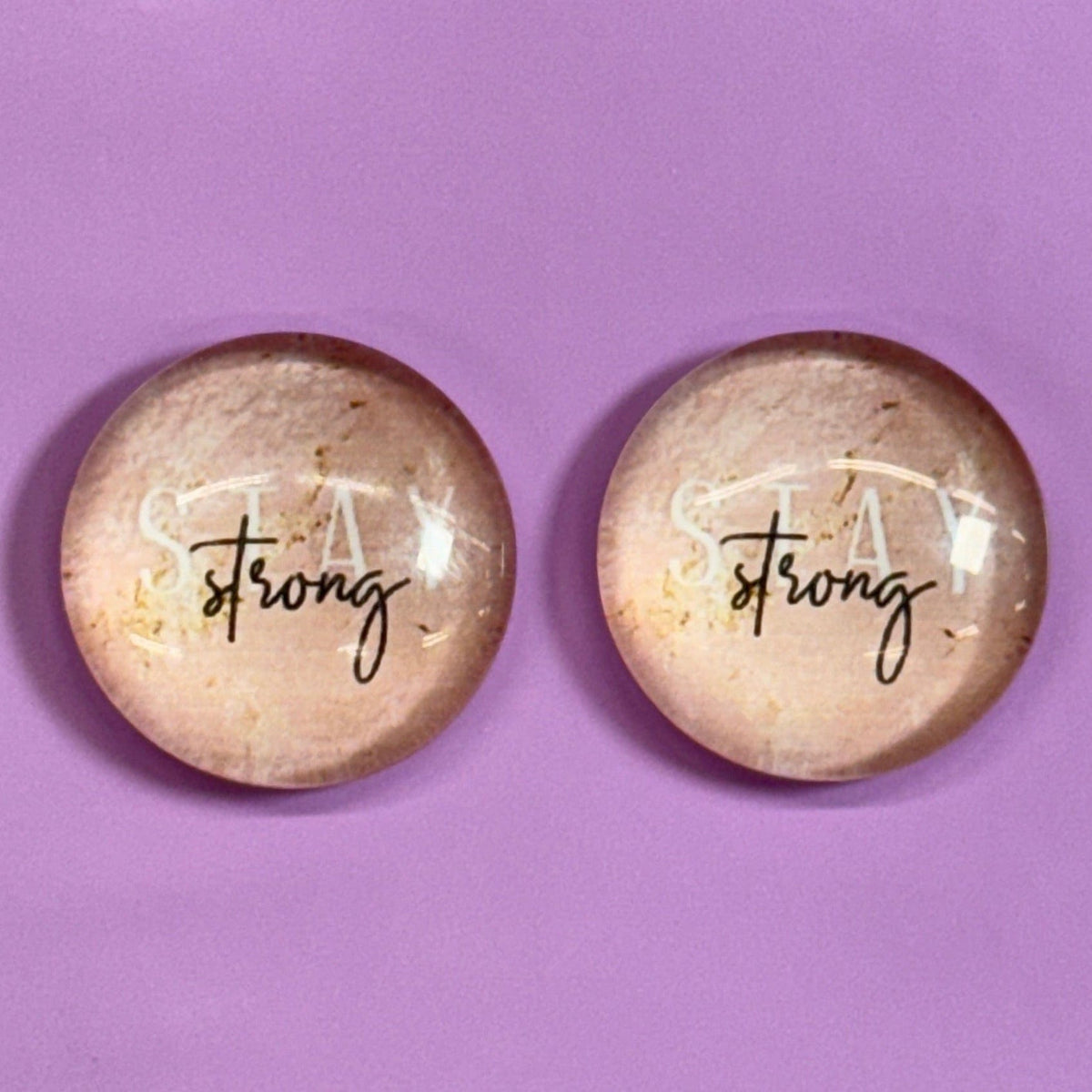 Stay Strong 20mm Inspirational Quotes, Glue on, Resin Gem (Sold In Pair) Resin Gems
