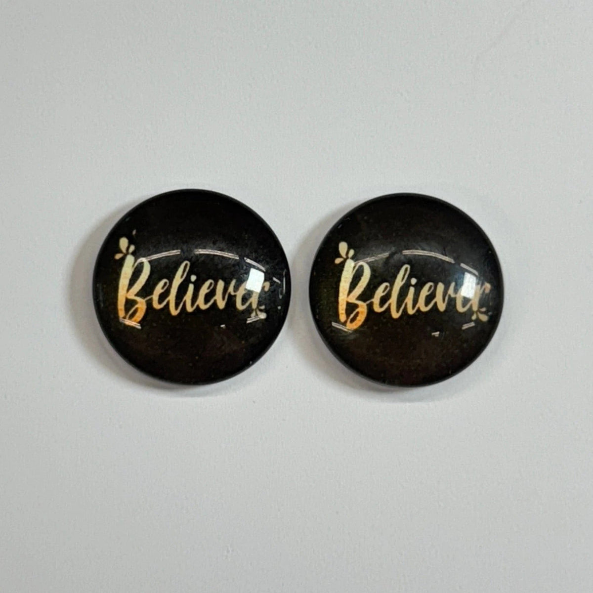 Believe 20mm Inspirational Quotes, Glue on, Resin Gem (Sold In Pair) Resin Gems