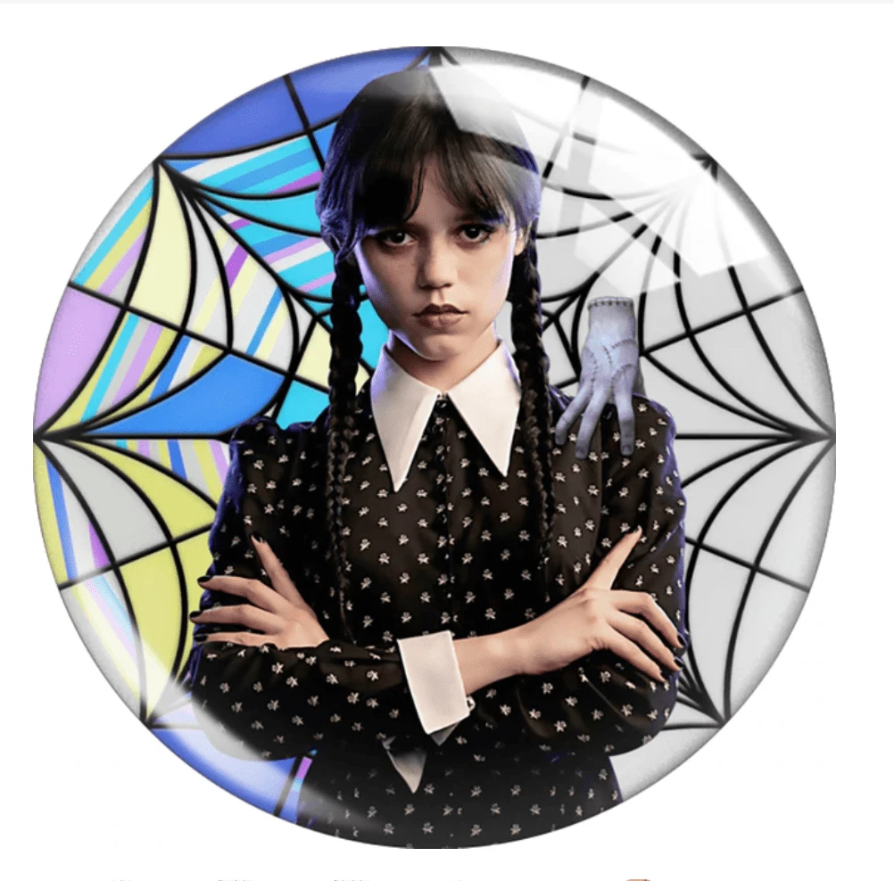 Wednesday Addams Colour 20mm Wednesday Addams Family Themed round, Glue on, Printed Resin Gem (Sold in Pair) Resin Gems