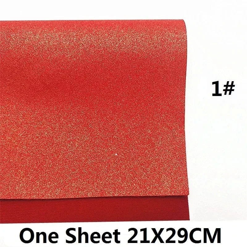 21*29cm Gold Sparkle on Red Leather Smooth Long Leatherette Sheet Leather & Vinyl