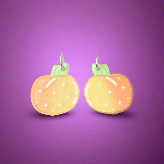 22mm Peach Glitter Cute Reverible, One Hole, Acrylic Charm Resin Gems (Sold in pair) Resin Gems