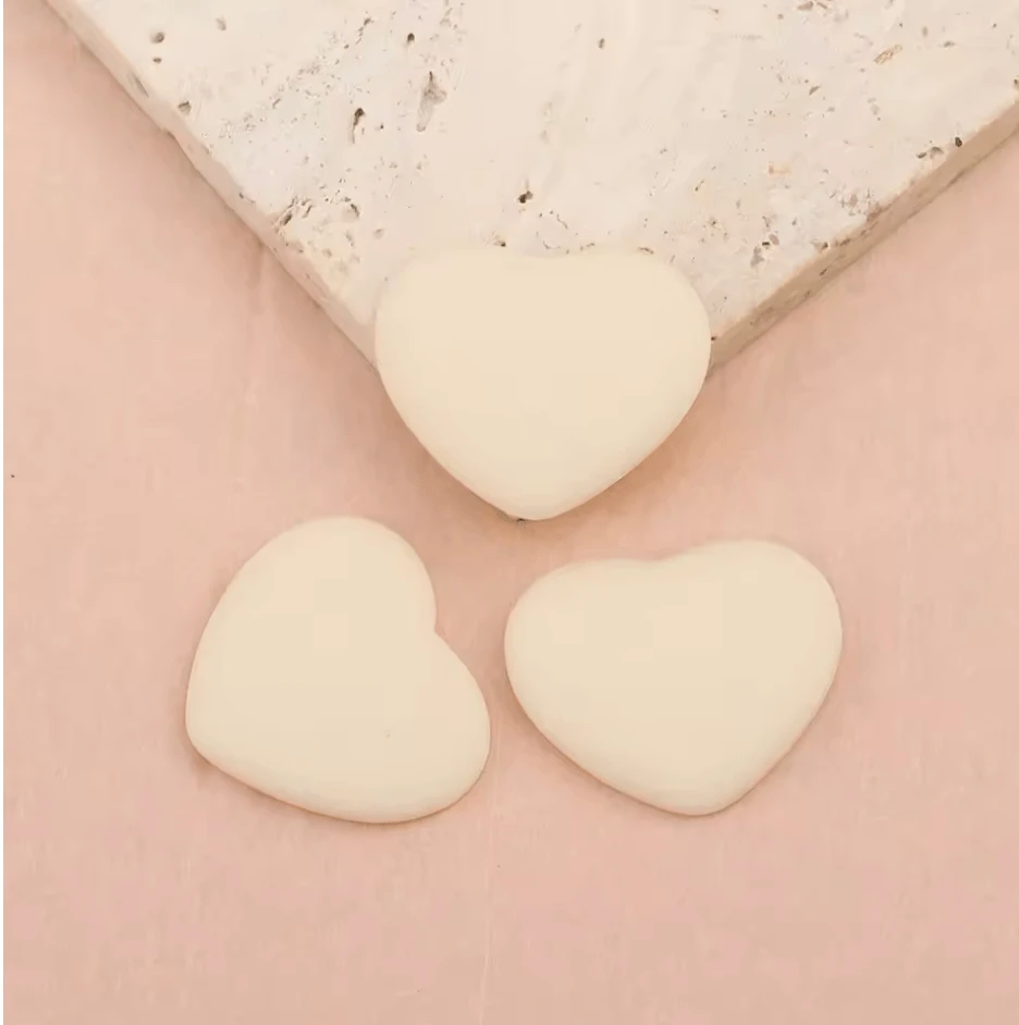 Cream 23*27mm Heart Matte Rubber Gem, (Sold in Pairs) Resin Gems