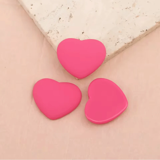 Hot Pink 23*27mm Heart Matte Rubber Gem, (Sold in Pairs) Resin Gems