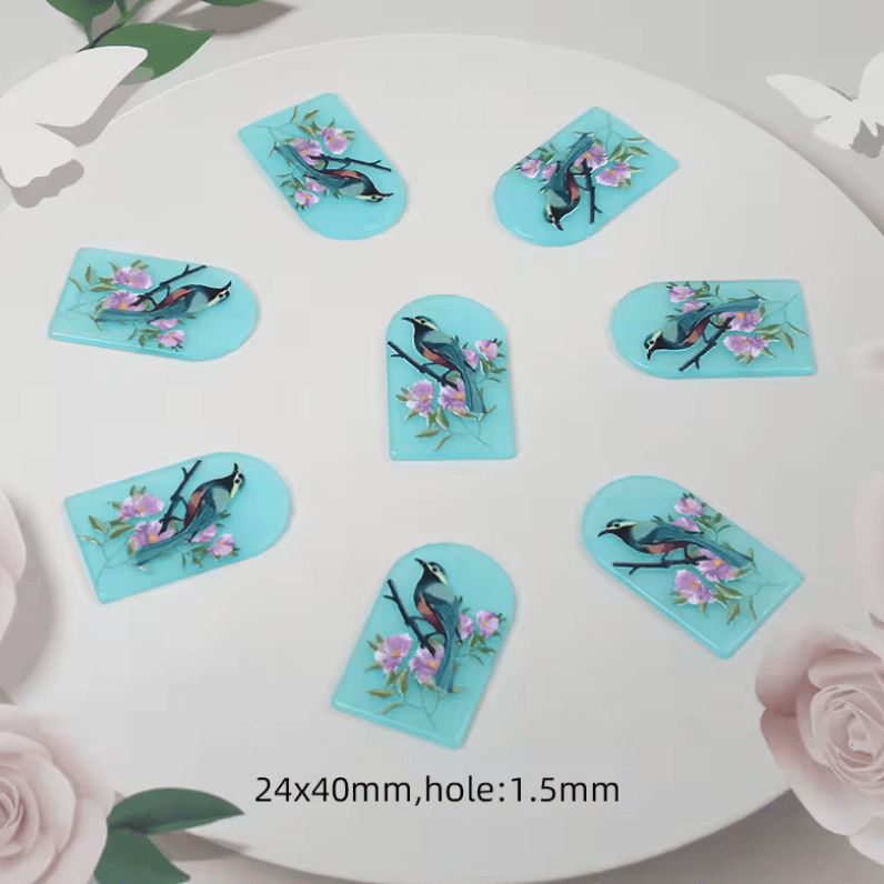 24*40mm Blue Bird in Window Charm, One Hole, Acrylic Charm Resin Gems (Sold in pair) Resin Gems