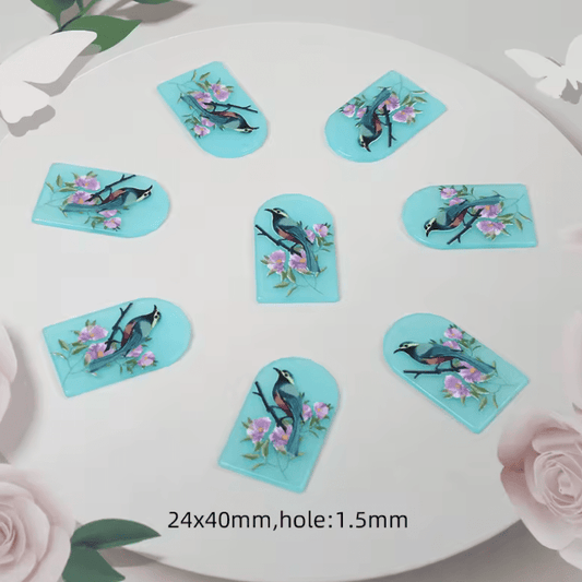 24*40mm Blue Bird in Window Charm, One Hole, Acrylic Charm Resin Gems (Sold in pair) Resin Gems