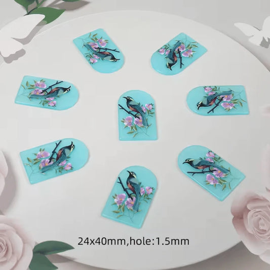 24*40mm Blue Bird in Window Charm, One Hole, Acrylic Charm Resin Gems (Sold in pair) Resin Gems