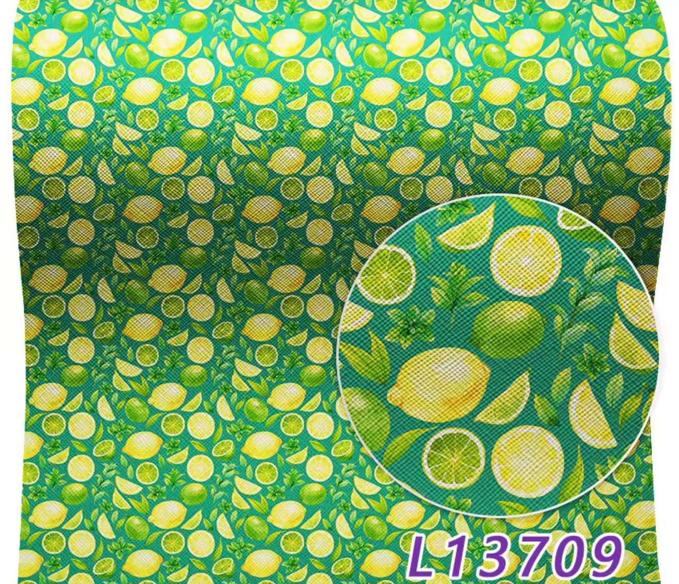 20*33cm Limes and Lemons on Green Print Background, Long Leatherette Sheets Leatherette