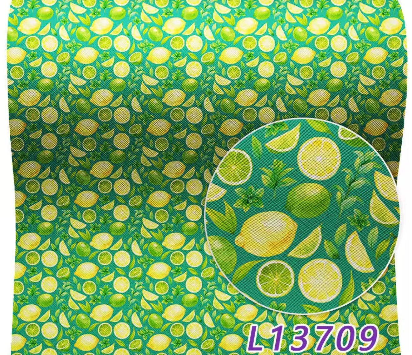 20*33cm Limes and Lemons on Green Print Background, Long Leatherette Sheets Leatherette