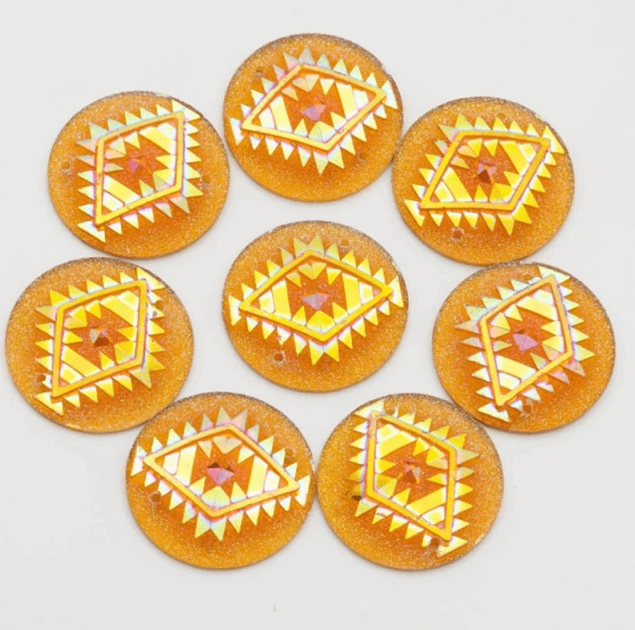 25mm Yellow AB Geometric Triangle Blanket Design Sew On Resin Gem (Sold in Pair) Resin Gems