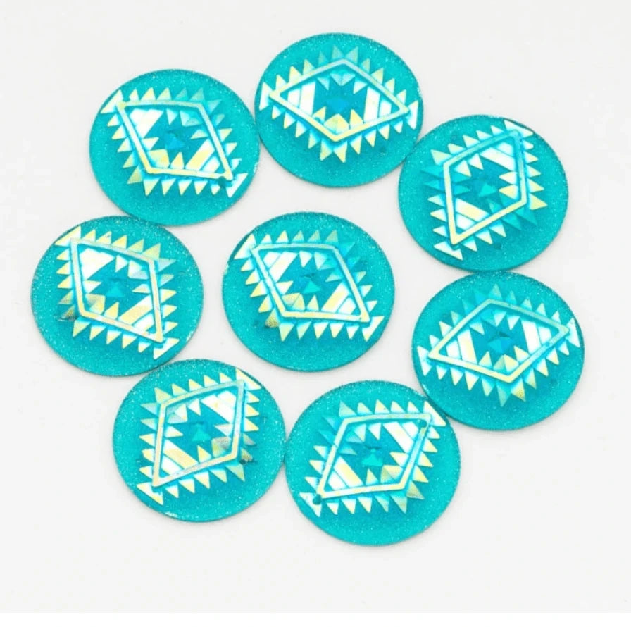 25mm Aqua Blue AB Geometric Triangle Blanket Design Sew On Resin Gem (Sold in Pair) Resin Gems