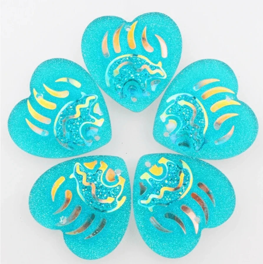 25mm Aqua with Bear Design HEART Shaped Sew on Resin Gem (Sold in Pair) Resin Gems