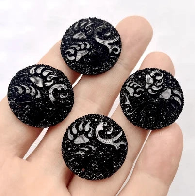 25mm Black Bear Prints Round, Sew on, Resin Gem (Sold in Pair) Resin Gems