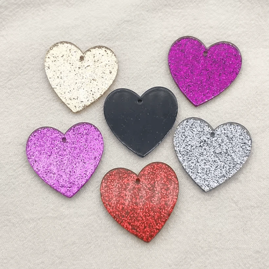 25mm Glitter Heart Acrylic, Sew on, Resin Gem (Sold in Pair) Resin Gems
