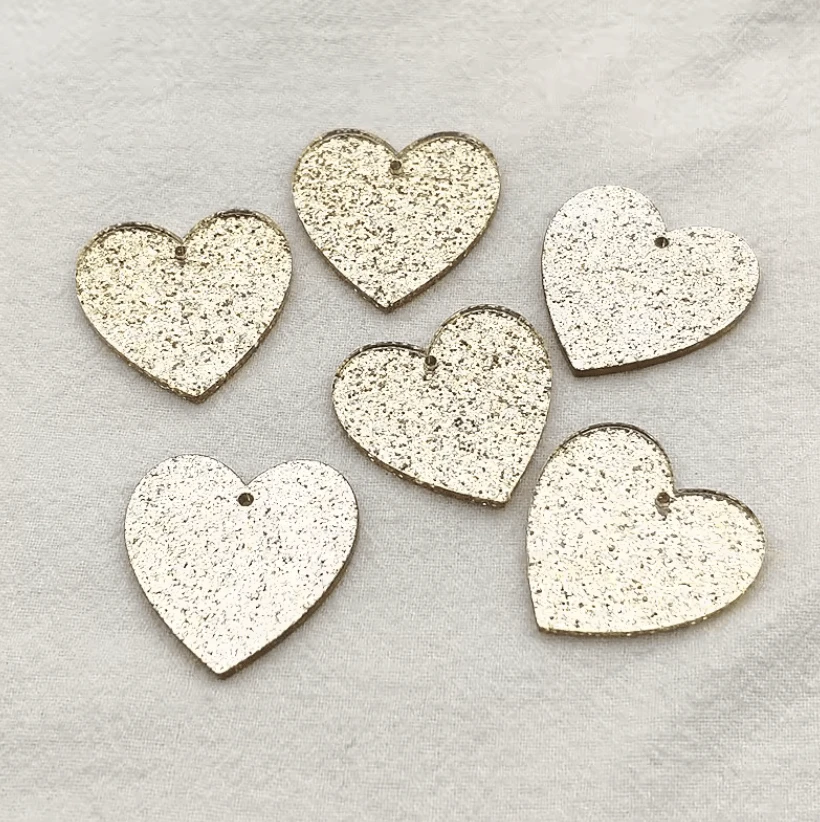 Gold Glitter 25mm Glitter Heart Acrylic, Sew on, Resin Gem (Sold in Pair) Resin Gems