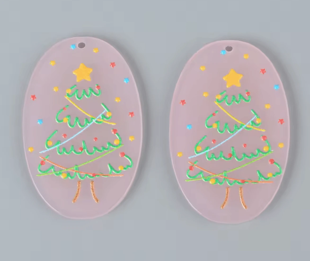 25mm x 40mm Christmas tree on pink background, Glue on, Resin Gem (Sold In Pair) Resin Gems