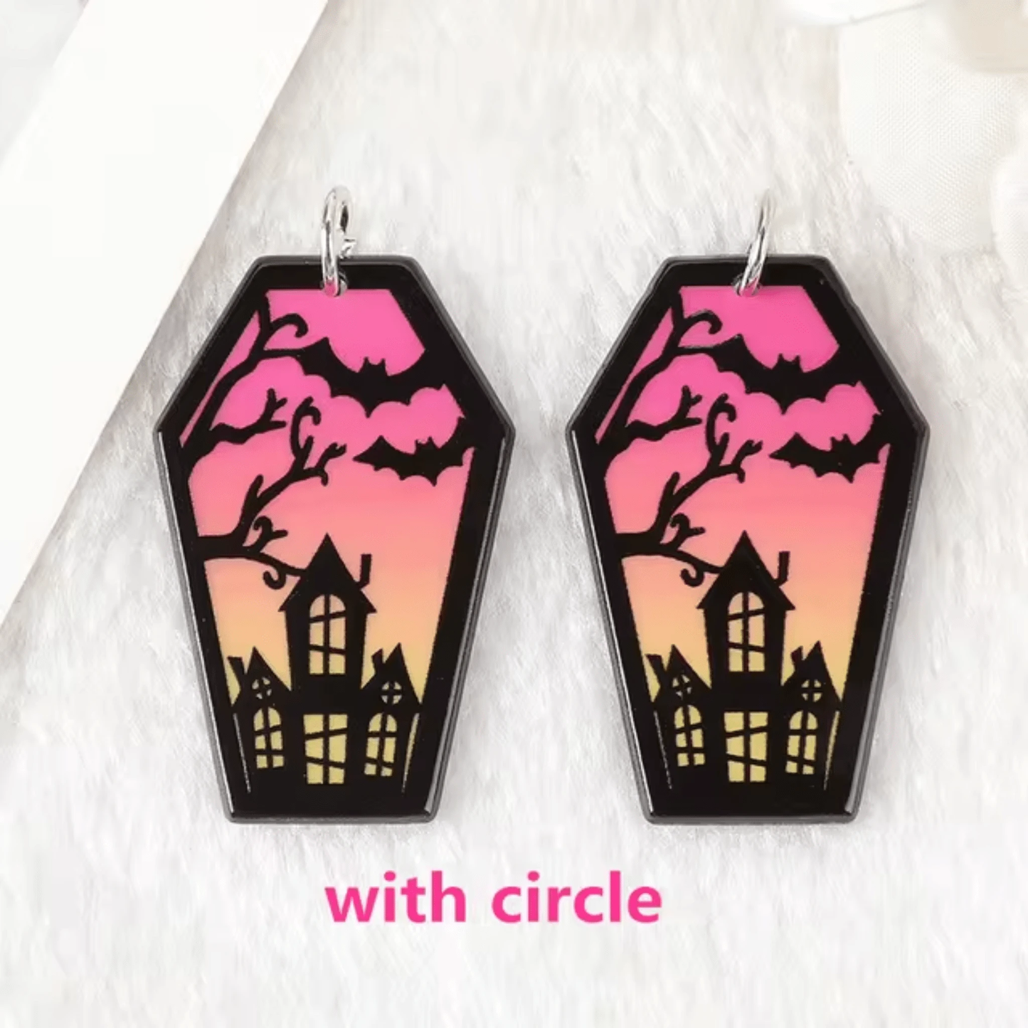 26*42mm Charms, Halloween Coffin Ghost Bat Pendant Charms Coffin Shape, Sew on Resin Gems (Sold in Pair) Earring Findings
