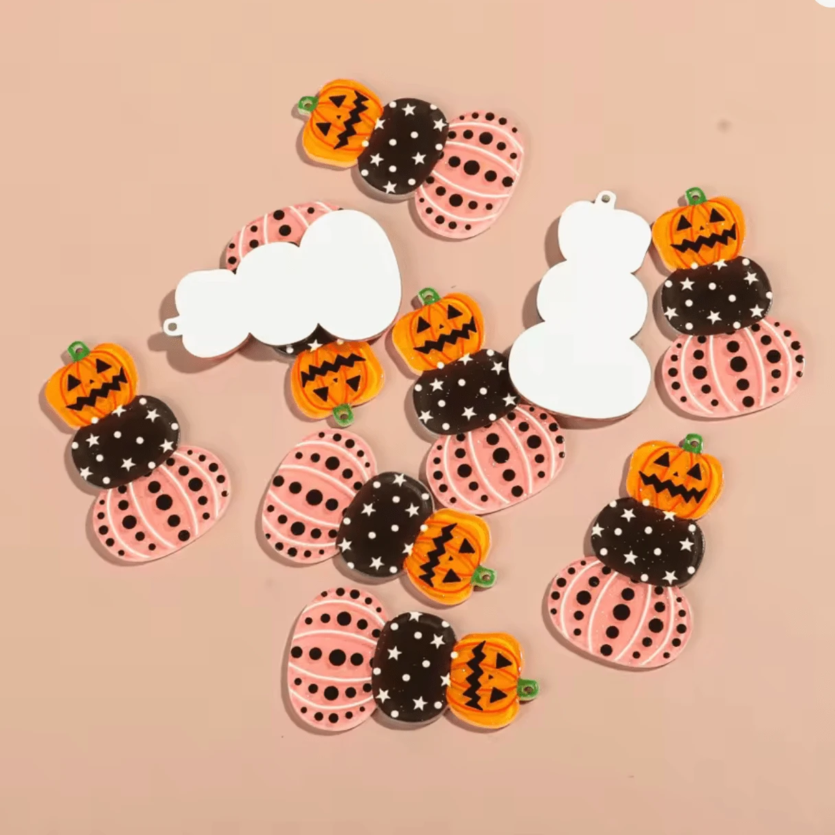 26*45mm Pumpkin Stack Halloween, Glue on, Resin Gem (Sold In Pair)