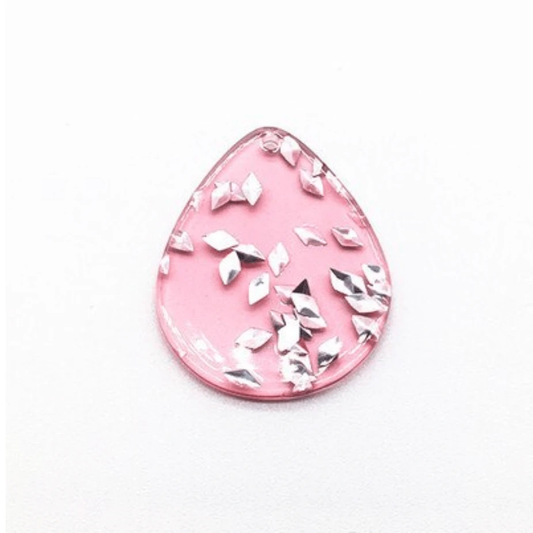 27*35mm Clear with Arrow Glitter Fat Triangle Guitar Pick, one hole, resin gems (Sold in Pair) Resin Gems