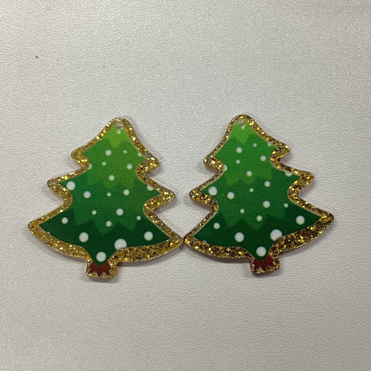 Gold and Green Christmas Tree Styles Christmas Double Sided, Glue on, Resin Gem, (Sold in Pair)