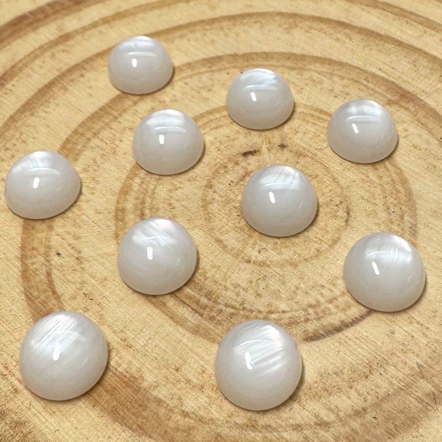 10mm White Cat’s Eye Round, Glue On, Resin Gem, (Sold in Pair) Sundaylace Creations & Bling