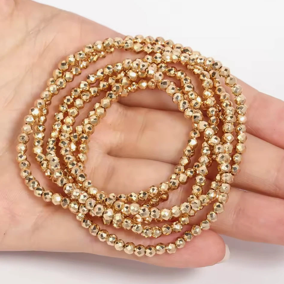 3mm 14k Gold Faceted Bicone Glass Beads On String, (165pcs) Bicone/Rondelle