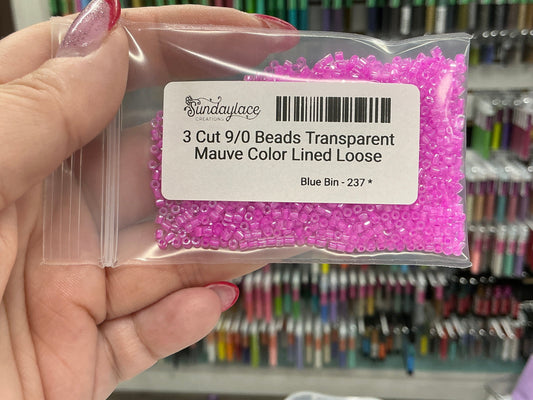 3 Cut 9/0 Beads Transparent Mauve Color Lined Loose 3-cut Beads