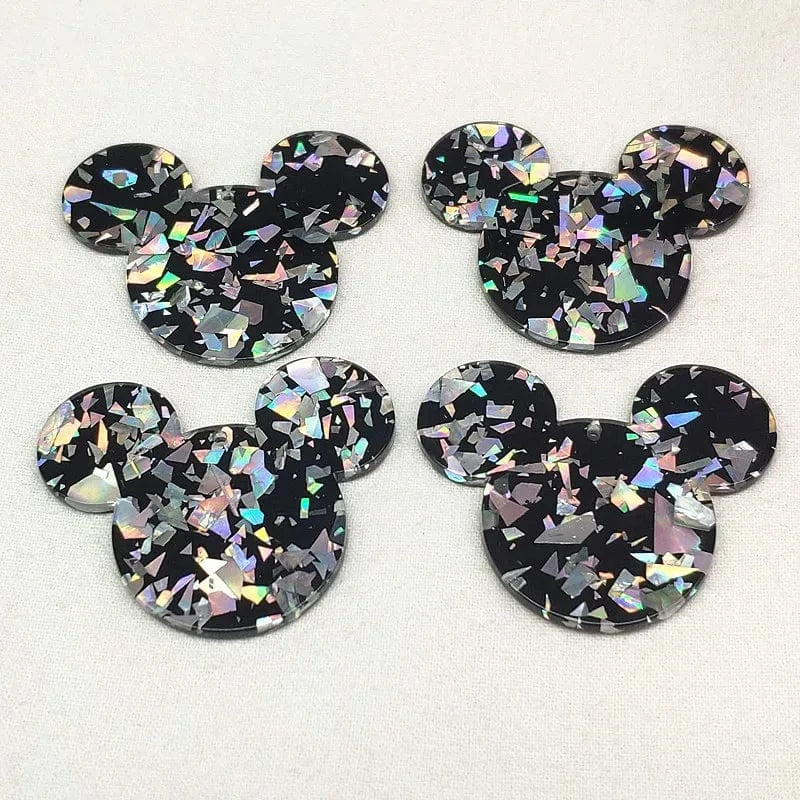 30mm AB Foil on Black, Mickey Head Shaped Gem, Glue on, Resin Gems (Sold in Pair) Resin Gems