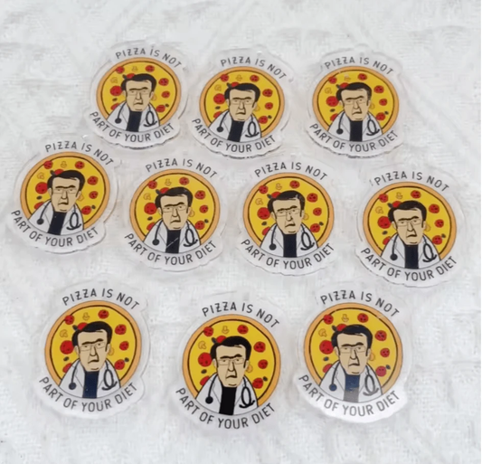 31*39mm "Pizza is not apart of your diet" Dr Diet Cab, One Hole, Acrylic Charm Resin Gems (Sold in pair) Resin Gems