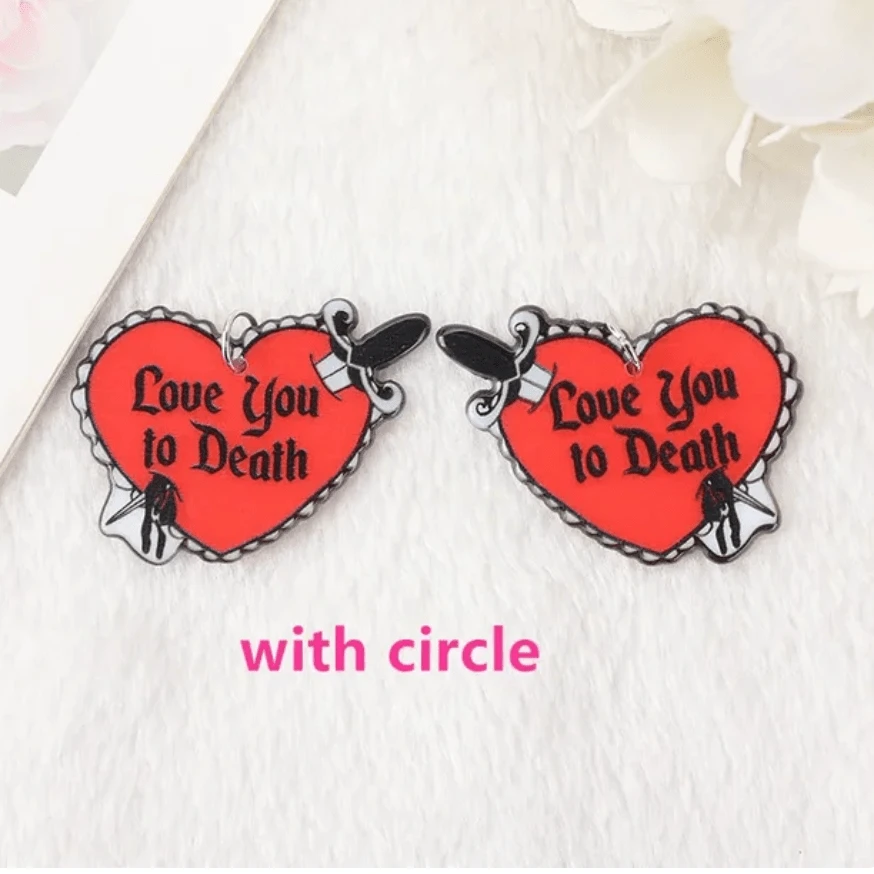32*35mm Love you to Death" Red Heart, Reversible image, Sew on, Acrylic Resin Gems (Sold in Pair) Resin Gems