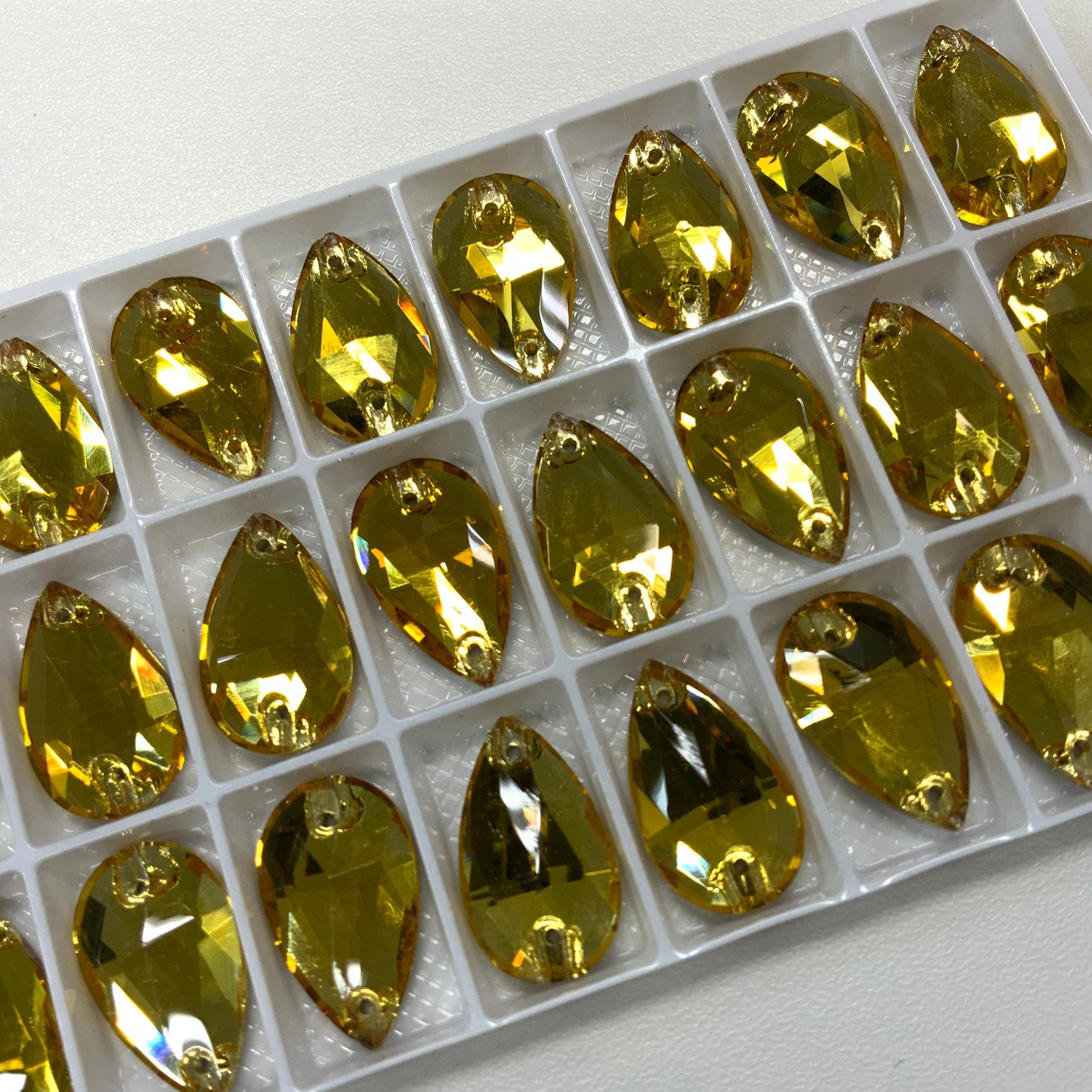 13*22mm Light Topaz Yellow Teardrop, High Quality sew on, Fancy Glass Gem (Sold in Pair) Fancy Glass Gems